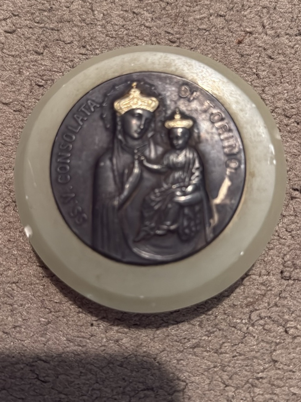 SS.V.DELLA CONSOLATA TORINO MEDAL WITH MARBLE BASE